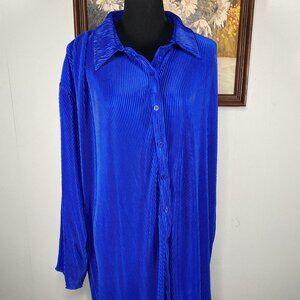 Pink Lily Corduroy Button Up Shirt Dress Women's XL Blue Casual NO BELT